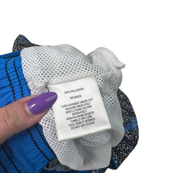 Bugatchi AOP Dragonfly Geometric Built In Brief Swim Trunks Blue Black Medium - Picture 7 of 7